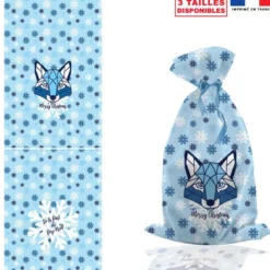 Kit hotte de Noel bleu motif loup