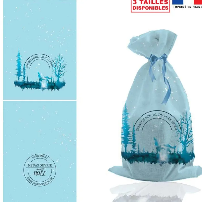 Kit hotte de Noel bleu motif Service postal du Pôle Nord