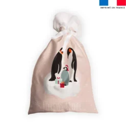 Kit hotte de Noel motif animaux de la banquise rose + Fausse fourrure
