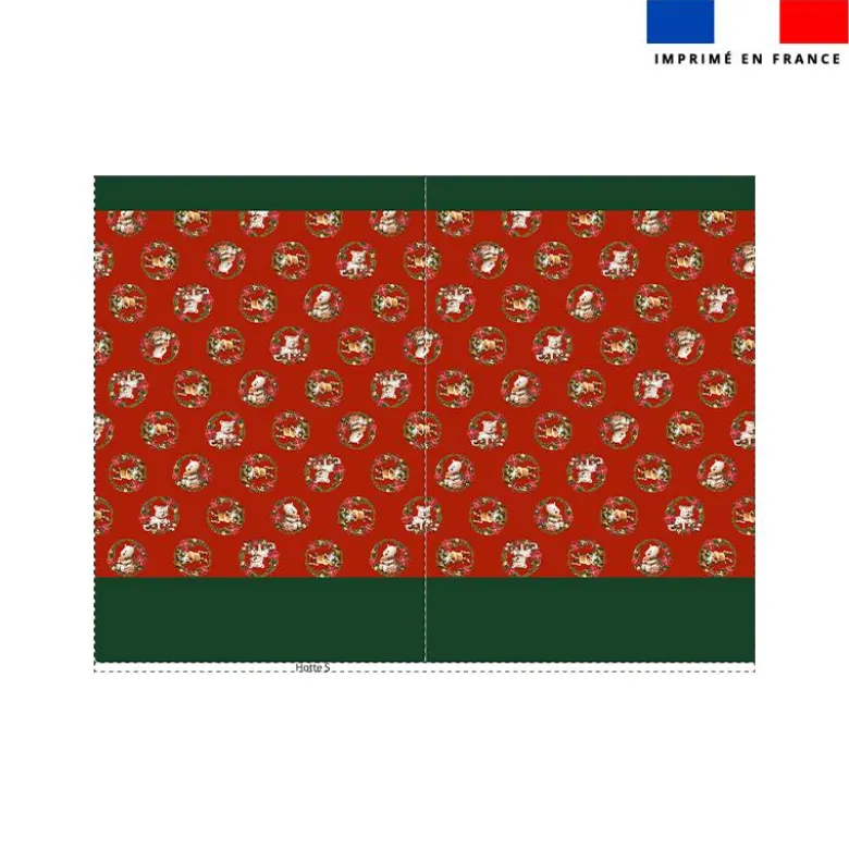 Kit hotte de Noel motif animaux couronne de noel rouge - Création Stillistic