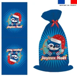 Kit hotte de Noel motif chat bleu - Création Lita Blanc