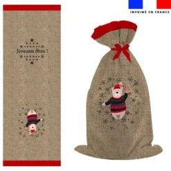 Kit hotte de Noel motif ourson effet toile de jute