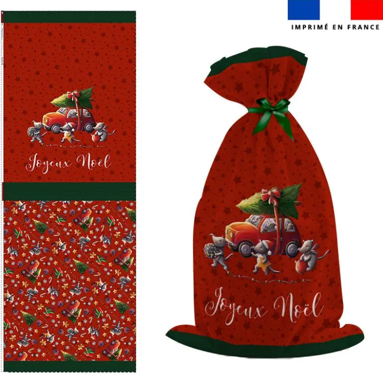 Kit hotte de Noel motif souris de noel rouge - Création Stillistic