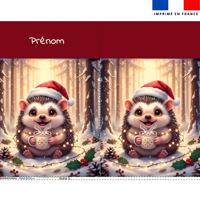 Kit hotte personnalisé motif hérisson de noël