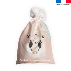 Kit hotte personnalisé motif noel animaux de la banquise rose + Fausse fourrure