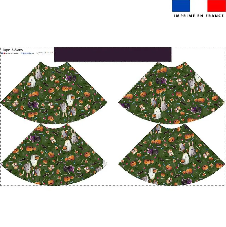 Kit jupe enfant motif fantômes vert - Création Stillistic