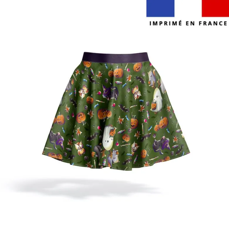 Kit jupe enfant motif fantômes vert - Création Stillistic