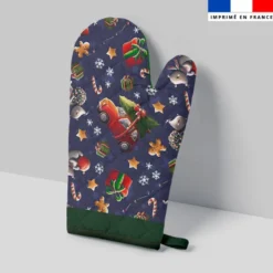 Kit manique réversible imprimé souris de noel vert et bleu - Création Stillistic