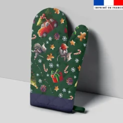 Kit manique réversible imprimé souris de noel vert et bleu - Création Stillistic