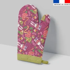 Kit manique réversible imprimé lapin printanier vert et framboise - Création Stillistic