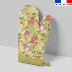 Kit manique réversible imprimé lapin printanier vert et framboise - Création Stillistic