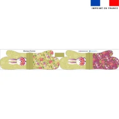 Kit manique réversible imprimé lapin printanier vert et framboise - Création Stillistic