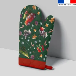 Kit manique réversible imprimé souris de noel rouge et vert - Création Stillistic