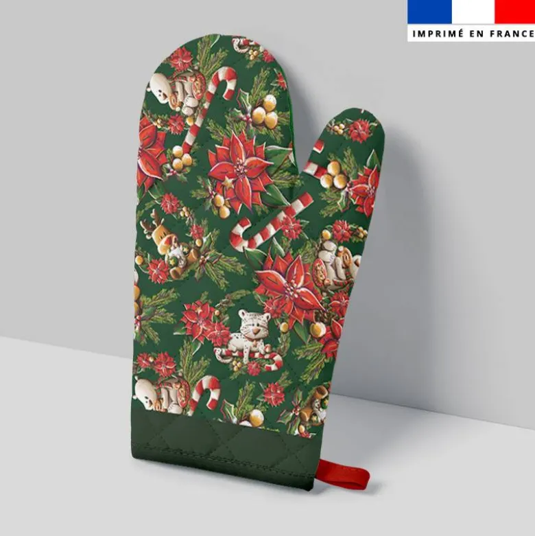 Kit manique réversible imprimé animaux couronne et fleur de noel - Création Stillistic