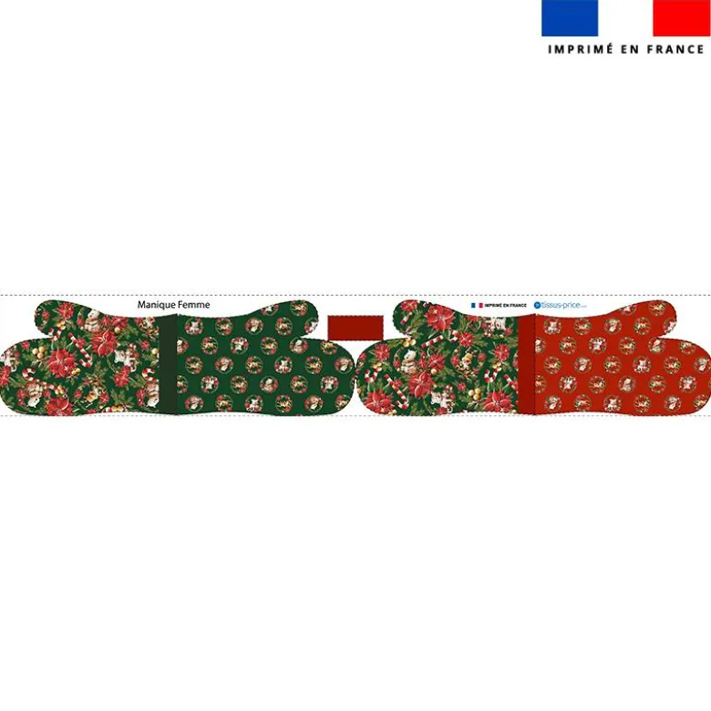 Kit manique réversible imprimé animaux couronne et fleur de noel - Création Stillistic