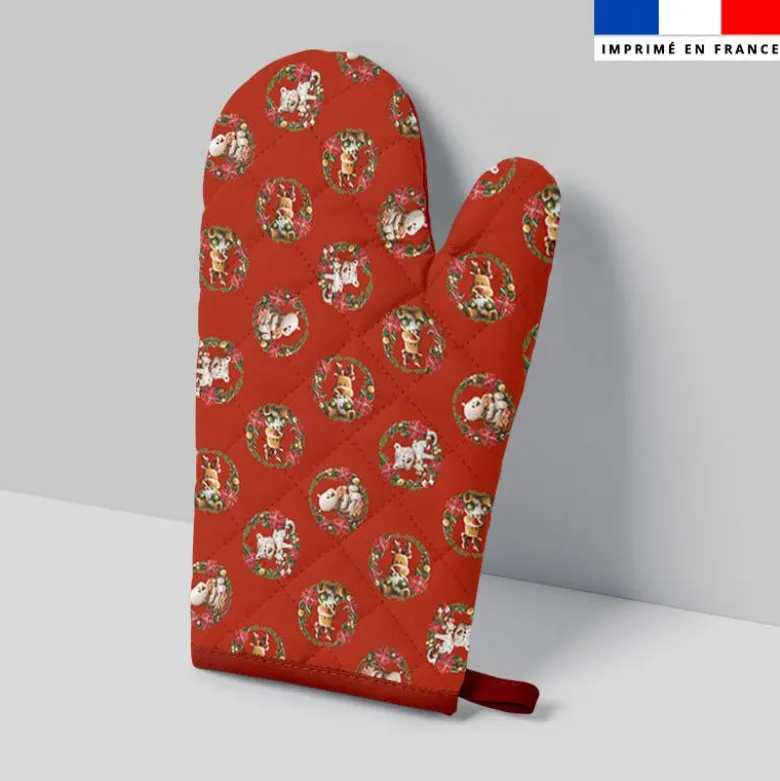 Kit manique réversible imprimé animaux couronne et fleur de noel - Création Stillistic