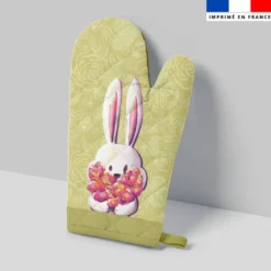 Kit manique réversible imprimé lapin printanier jaune et vert - Création Stillistic