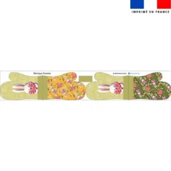 Kit manique réversible imprimé lapin printanier jaune et vert - Création Stillistic