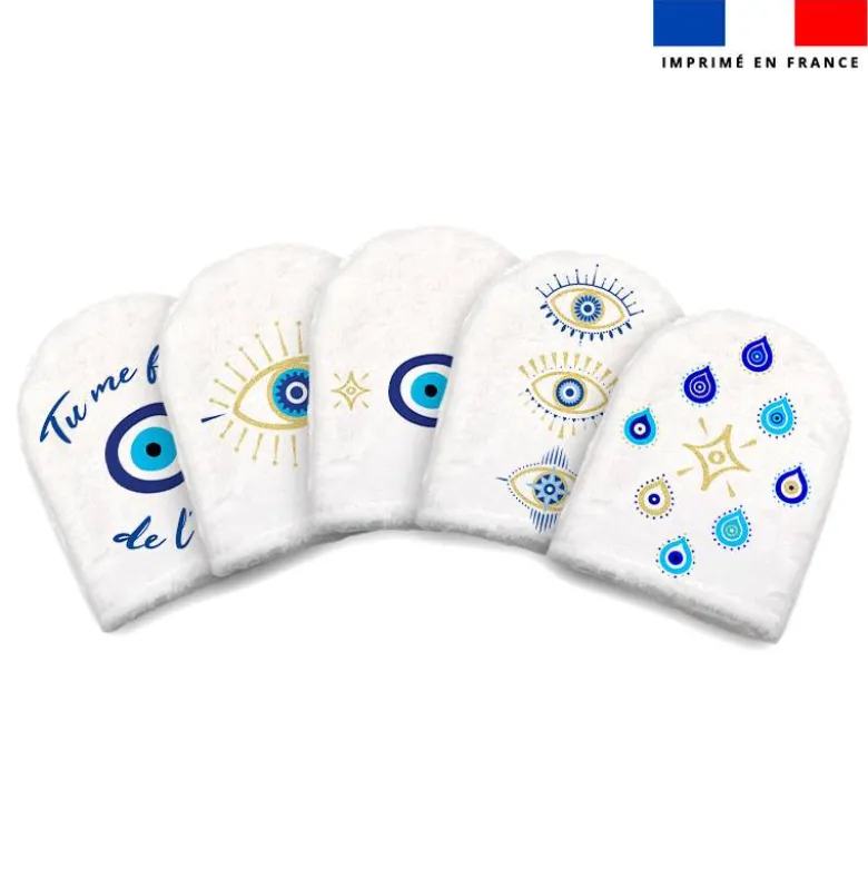 Kit mini-gants nettoyants motif Grèce oeil bleu