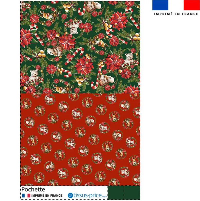Kit pochette motif animaux couronne de noël rouge - Création Stillistic