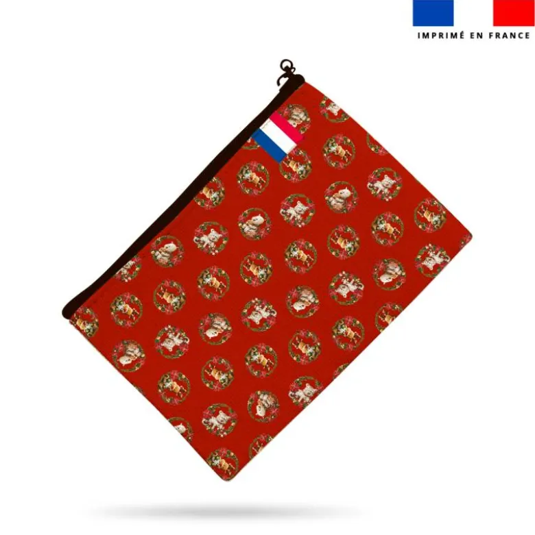 Kit pochette motif animaux couronne de noël rouge - Création Stillistic