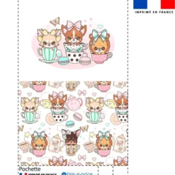 Kit pochette motif chiens tea time - Création Jolifox
