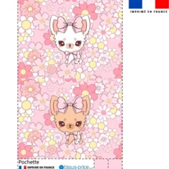 Kit pochette motif chihuahua fleurs roses - Création Jolifox