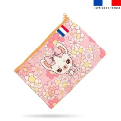 Kit pochette motif chihuahua fleurs roses - Création Jolifox