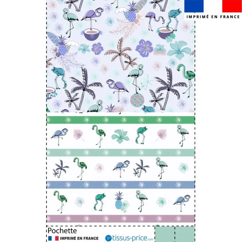 Kit pochette motif flamant coco bleu - Création Lili Bambou Design