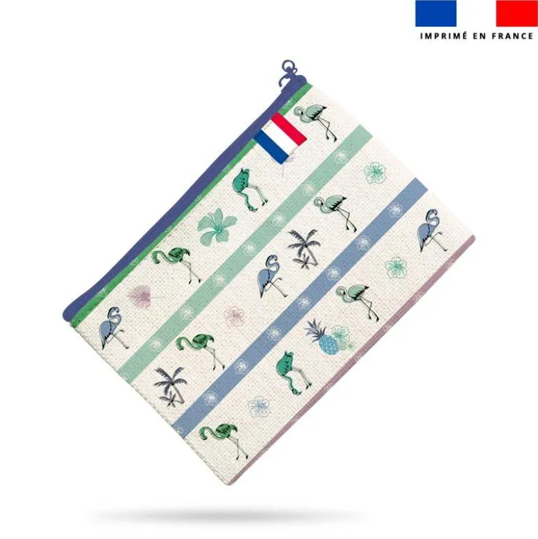 Kit pochette motif flamant coco bleu - Création Lili Bambou Design