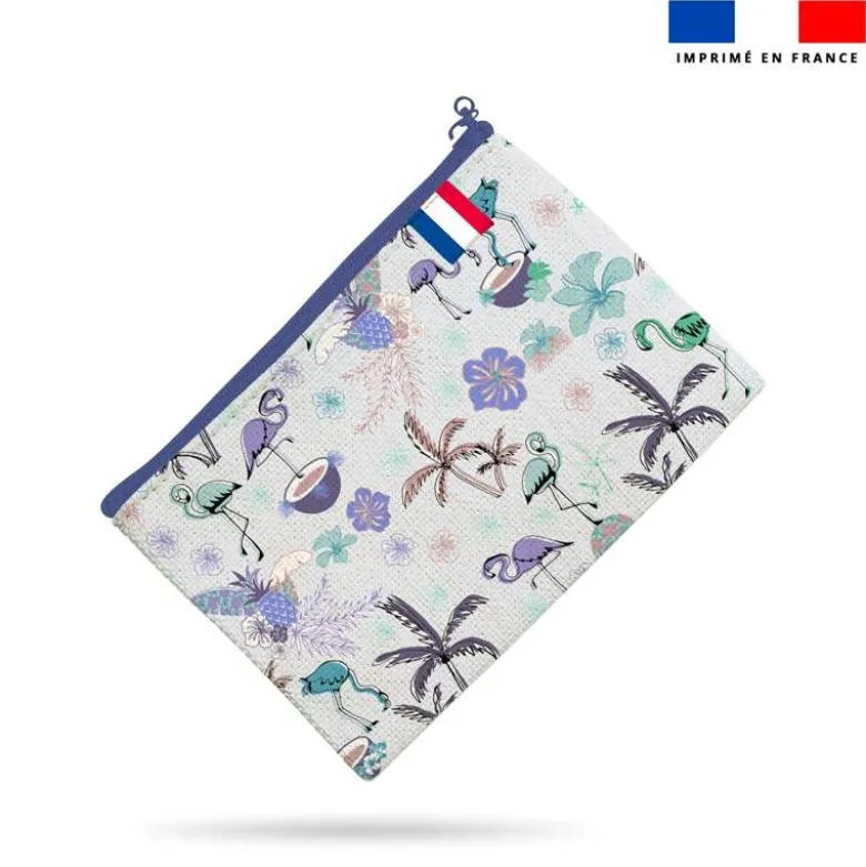 Kit pochette motif flamant coco bleu - Création Lili Bambou Design