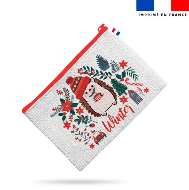 Kit pochette motif hérisson et feuilles d'hiver