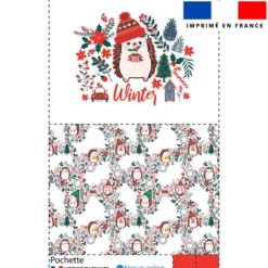 Kit pochette motif hérisson et feuilles d'hiver