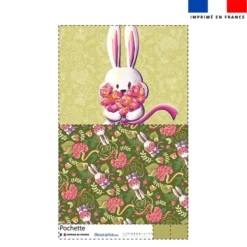 Kit pochette motif lapin printanier vert kaki - Création Stillistic
