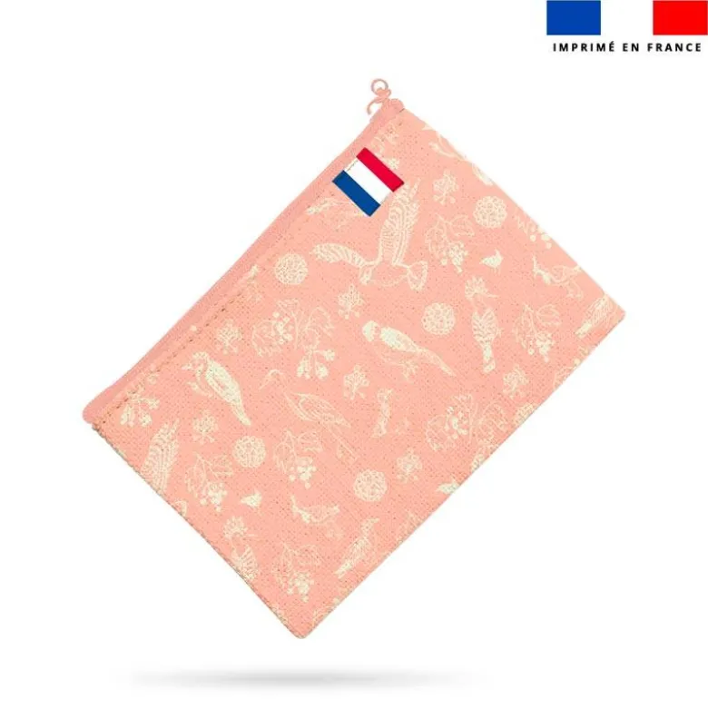 Kit pochette motif oiseau rose - Création Lili Bambou Design