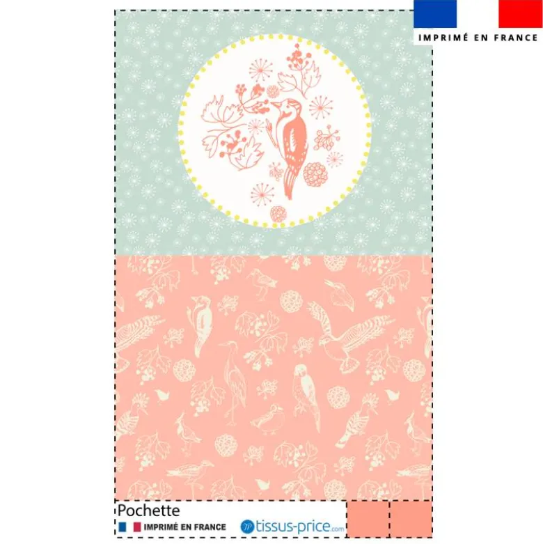 Kit pochette motif oiseau rose - Création Lili Bambou Design