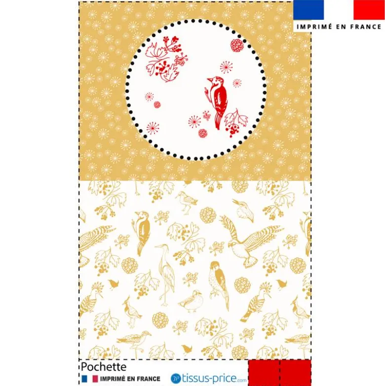 Kit pochette motif oiseau rouge - Création Lili Bambou Design