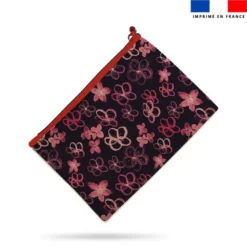 Kit pochette noire motif fleurs légères roses - Création Cat&Colours
