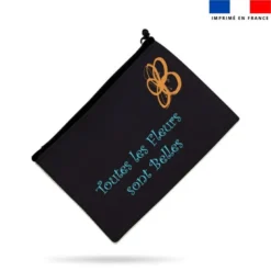 Kit pochette noir motif fleurs légères multicolores - Création Cat&Colours