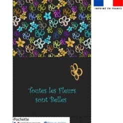 Kit pochette noir motif fleurs légères multicolores - Création Cat&Colours