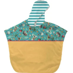 Kit poncho de bain bleu et jaune motif hippo plage - Création Stillistic