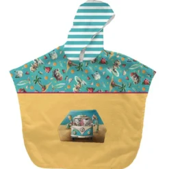 Kit poncho de bain bleu et jaune motif hippo van - Création Stillistic