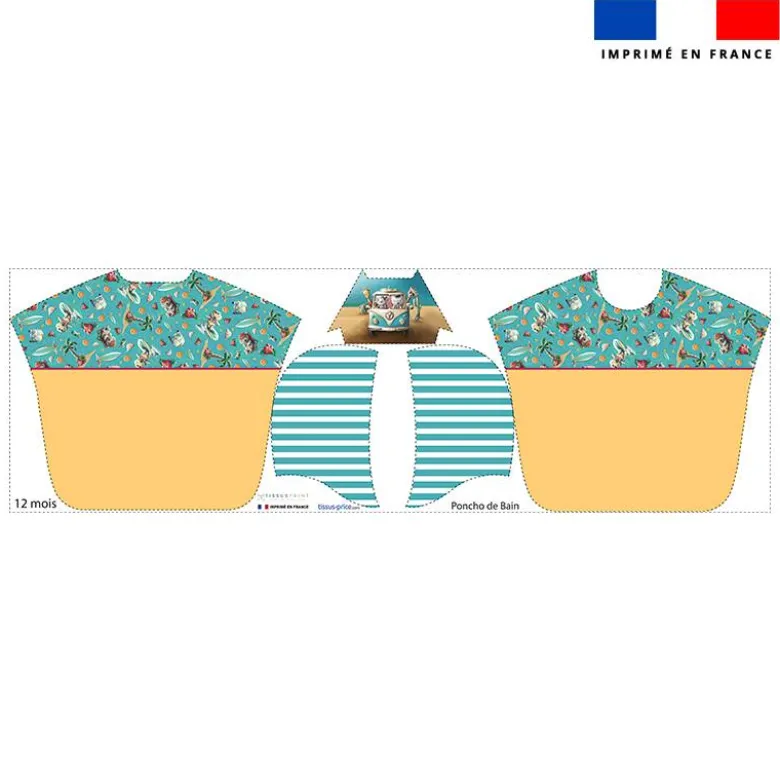 Kit poncho de bain bleu et jaune motif hippo van - Création Stillistic
