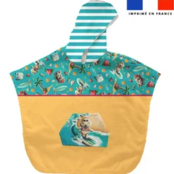 Kit poncho de bain bleu et jaune motif hippo surf - Création Stillistic