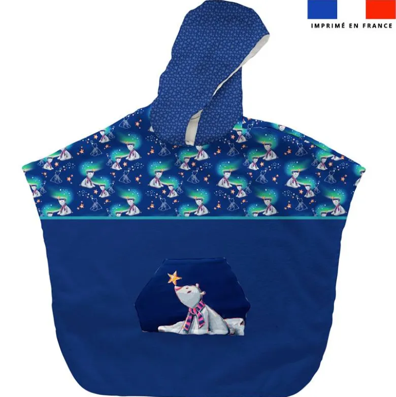 Kit poncho de bain bleu marine motif ours polaire - Création Stillistic