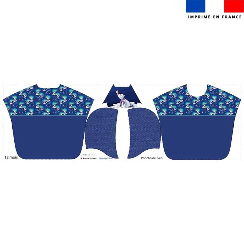 Kit poncho de bain bleu marine motif ours polaire - Création Stillistic