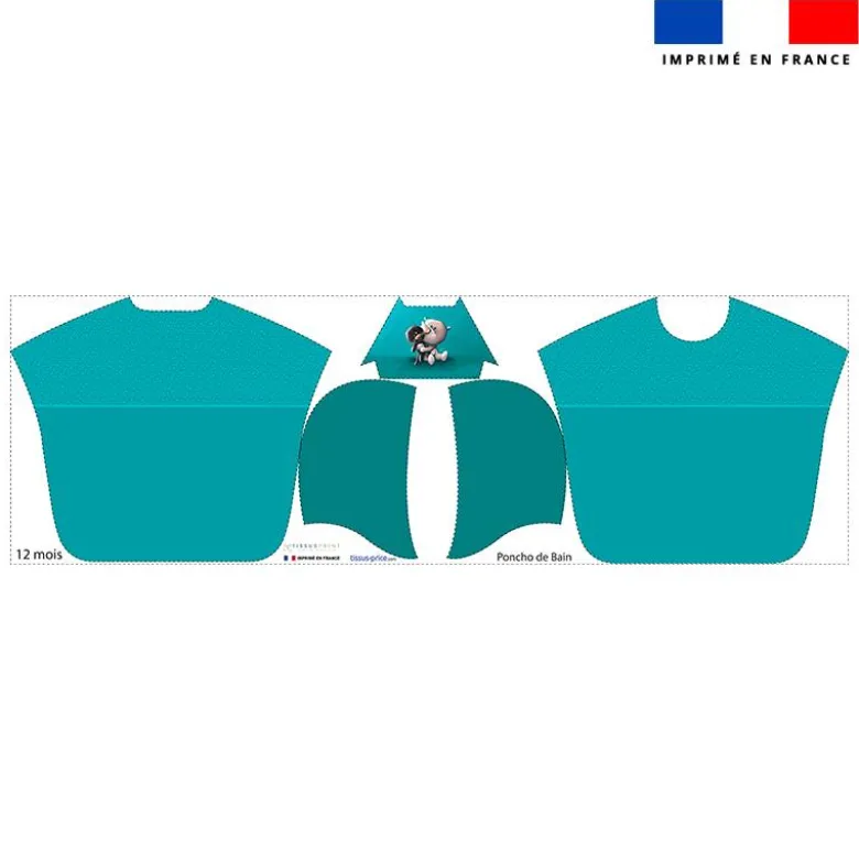 Kit poncho de bain bleu motif bébé rhino - Création Stillistic