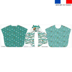 Kit poncho de bain bleu vert motif animaux du froid - Création Stillistic