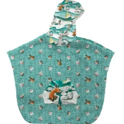 Kit poncho de bain bleu vert motif animaux du froid - Création Stillistic