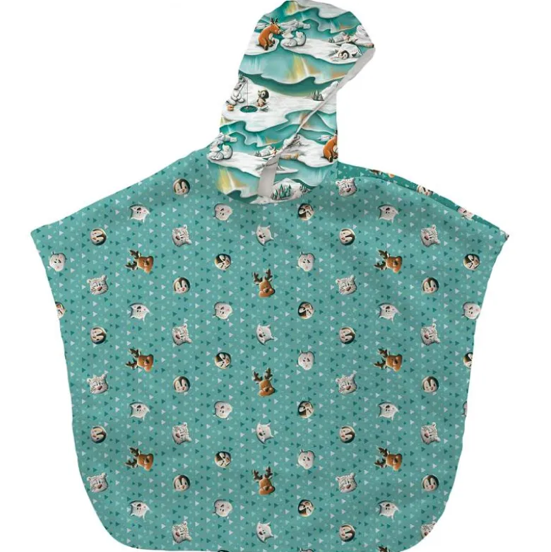 Kit poncho de bain bleu vert motif animaux du froid - Création Stillistic
